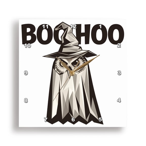 3dRose, Funny Cute Owl Ghost saying Boo Hoo Pun Halloween Satire Birds, 13x13 Wall Clock