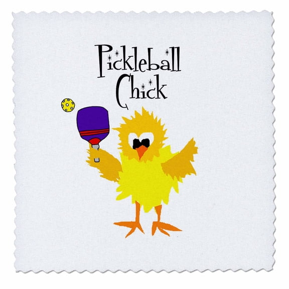 3dRose, Funny Cute Pickleball Chick Chicken Playing Pickleball Sports Cartoon, 12x12 inch quilt square