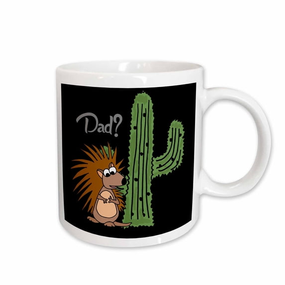 3drose, Funny Cute Porcupine Thinks Cactus Is Dad Satire Cartoon, 11oz Mug