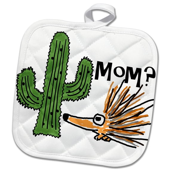 3dRose, Funny Cute Porcupine thinking Cactus is Mom, 8x8 Potholder