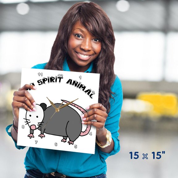 3dRose, Funny Cute Possum Spirit Animal Opossum Nature Cartoon, 15x15 Wall Clock