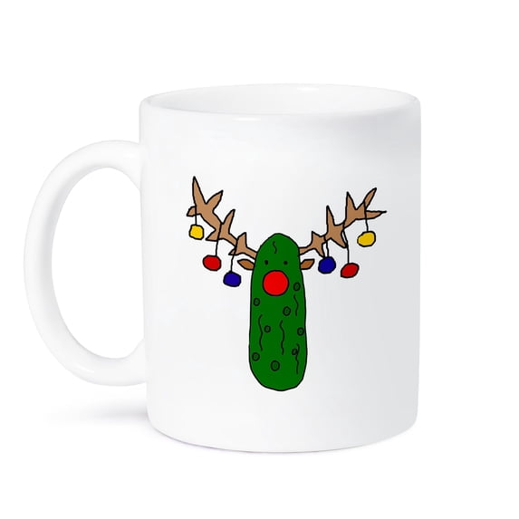 3dRose, Funny Cute Rudolph Reindeer Pickle Christmas Cartoon, 15oz Mug