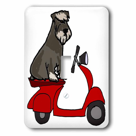 3dRose, Funny Cute Schnauzer Dog Riding red Motor Scooter Cartoon, single toggle switch