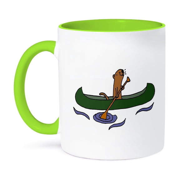 3dRose, Funny Cute Sea Otter Canoeing in Green Canoe, 11oz Two-Tone Green Mug