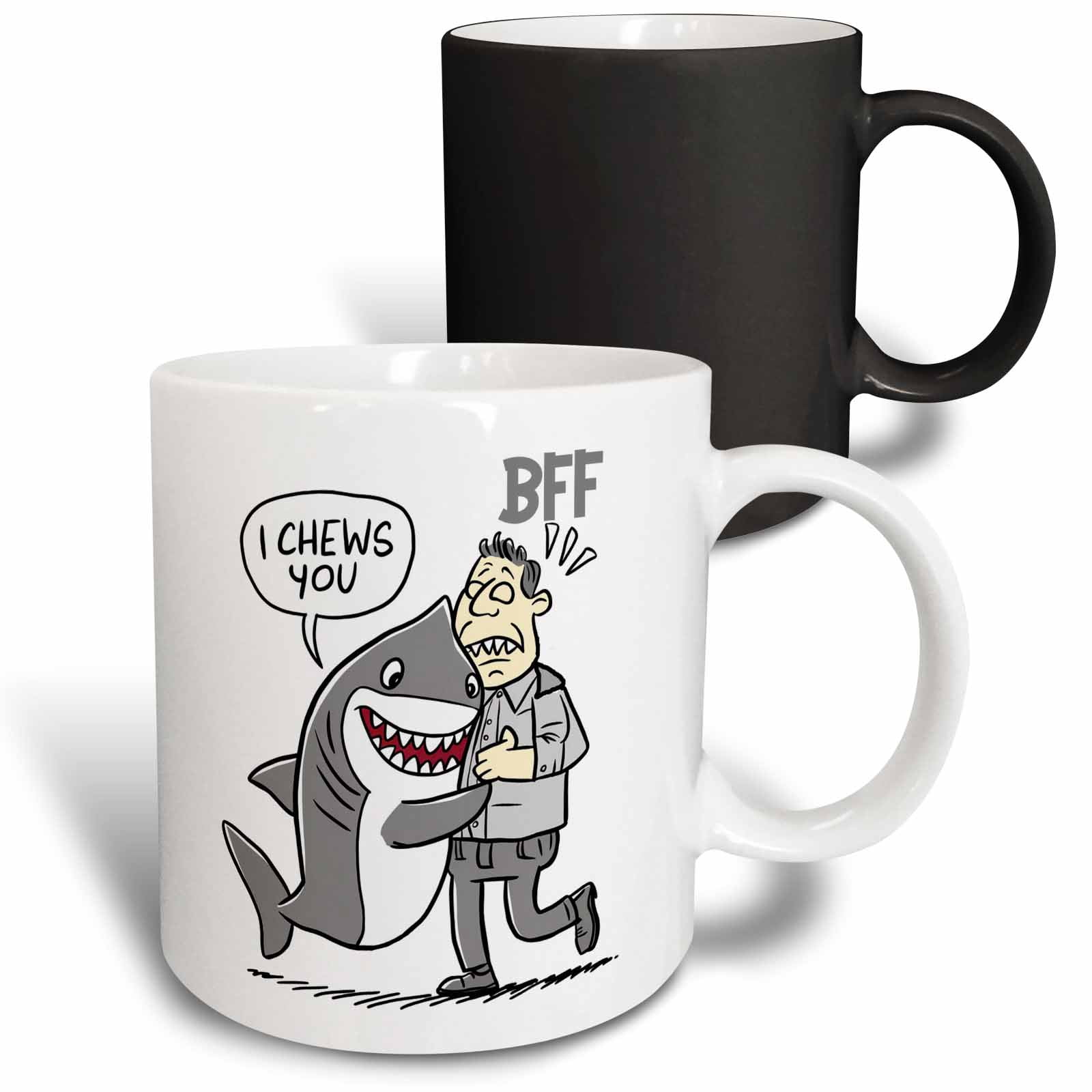 Funny Cute Shark Hugging Nervous Man I Chews You Bff Pun, 11oz Magic Transforming Mug