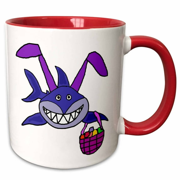 3drose, Funny Cute Shark with Easter Basket and Bunny Ears, 15oz Two-tone Red Mug