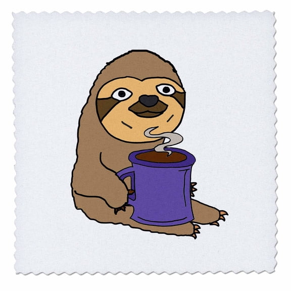 3dRose, Funny Cute Sloth Drinking Coffee, 6x6 inch quilt square