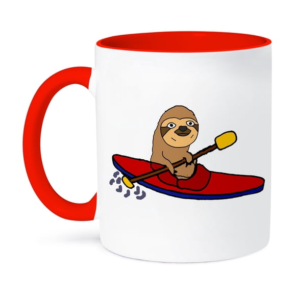 3dRose, Funny Cute Sloth Kayaking Cartoon, 11oz Two-Tone Red Mug