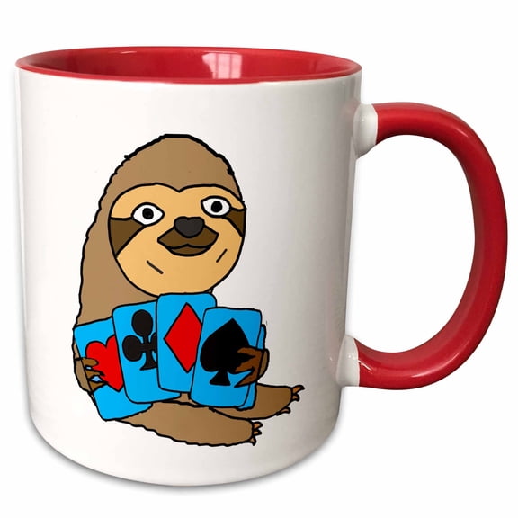 3drose, Funny Cute Sloth Playing Card Game, 11oz Two-tone Red Mug