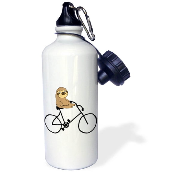 3dRose, Funny Cute Sloth Riding Bicycle Cartoon, 21 oz Sports Water Bottle