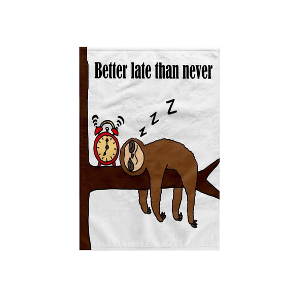 3dRose, Funny Cute Sloth Sleeping says Better Late than Never , 15x22 Hand Towel