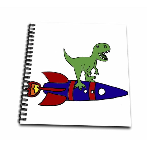 3dRose, Funny Cute T-rex Dinosaur Riding Rocketship Cartoon, Mini Notepad 4 x 4 inch