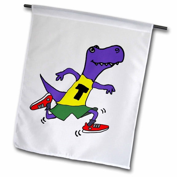 3dRose, Funny Cute T-rex Dinosaur Running or Jogging Cartoon, 12 x 18 inch Garden Flag