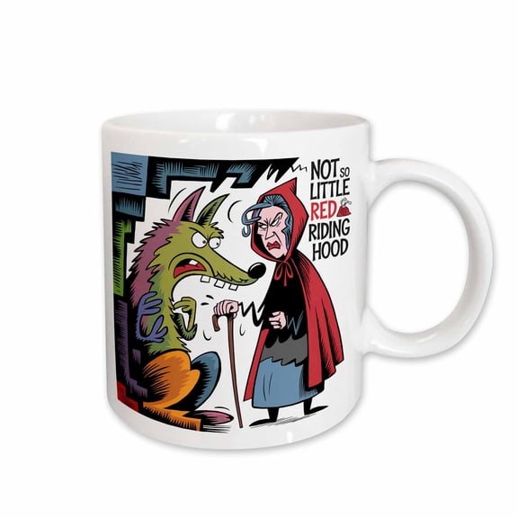 3drose, Funny Cute Wolf and Not So Little Red Hooded Old Lady Nursery Rhyme, 15oz Mug