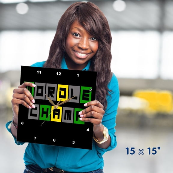 3dRose, Funny Cute Wordle Champ Wordle Word Game Cartoon , 15x15 Wall Clock