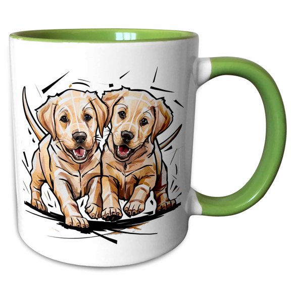 3drose, Funny Cute Yello Labrador Retriever Puppy Dogs Playing Abstract, 15oz Two-tone Green Mug