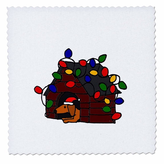 3dRose, Funny Dachshund in Doghouse with Christmas Lights, 6x6 inch quilt square