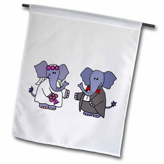 3dRose, Funny Elephant Bride and Groom Wedding Art, 18 x 27 inch Garden Flag