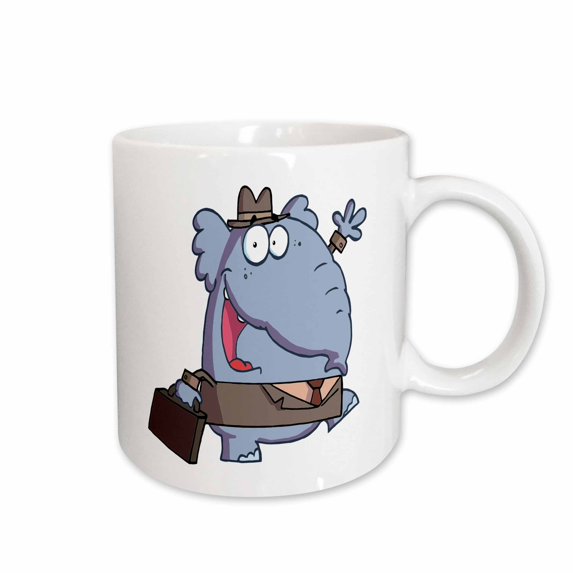 3drose, Funny Elephant with Briefcase Cartoon, 11oz Mug