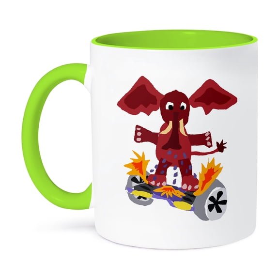 Funny Elephant On Hoverboard Putting Out Fire, 11oz Two-Tone Green Mug