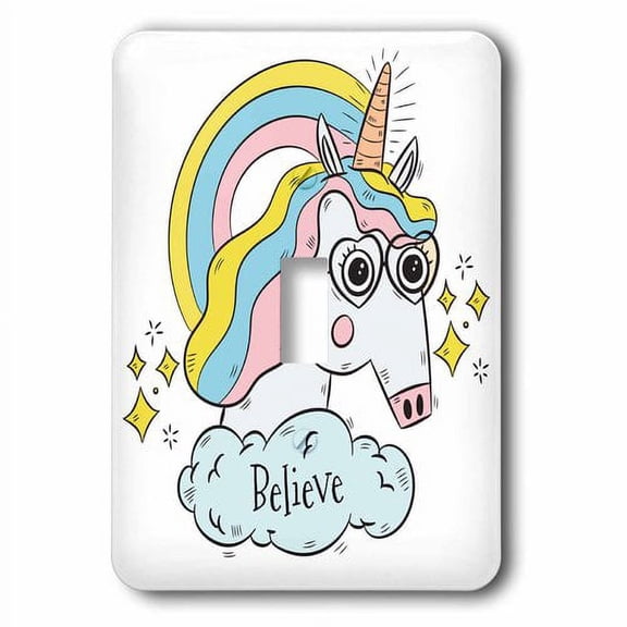 3dRose, Funny Fantasy Unicorn with Sunglasses Believe, single toggle switch