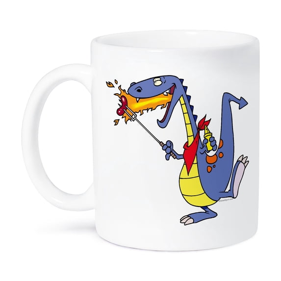 3dRose, Funny Fire Cooking Hot Dogs Dragon Cartoon, 15oz Mug