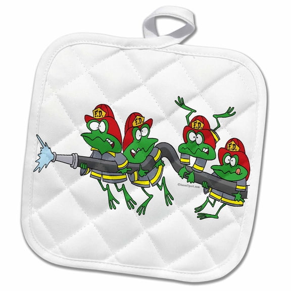 3dRose, Funny Firefighter Froggy Frogs, 8x8 Potholder