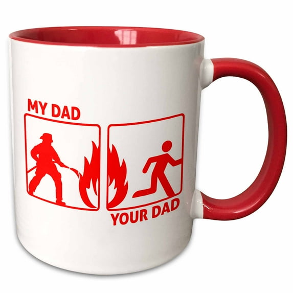 3drose, Funny Firefighter My Dad Your Dad Fun Design, 15oz Two-tone Red Mug