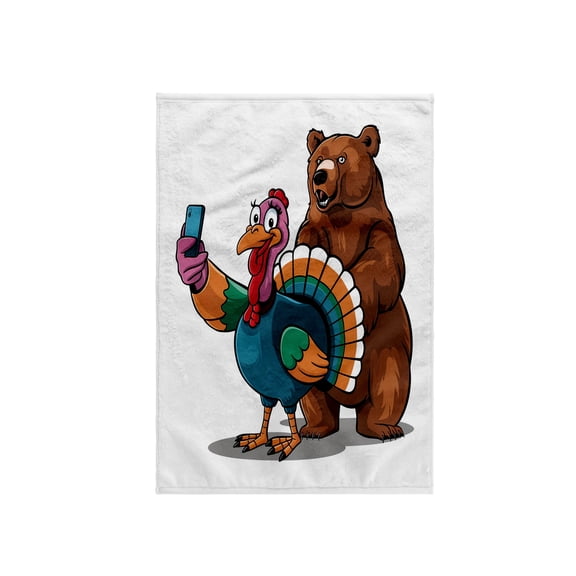 3dRose, Funny Foolish Turkey Tourist Taking Selfie with Angry Bear Satire , 15x22 Hand Towel
