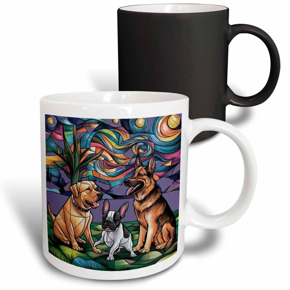 3drose, Funny French Bulldog, Yellow Lab, Shepherd Dogs Starry Night Abstract, 11oz Magic Transforming Mug