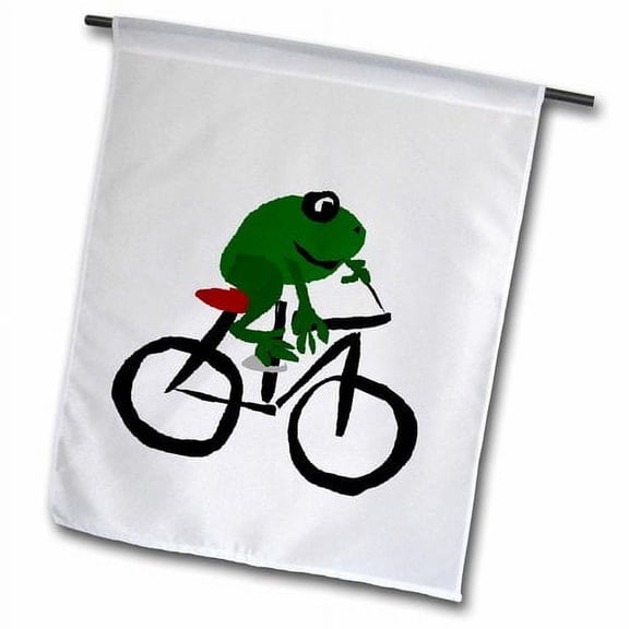 3dRose, Funny Green Frog Riding Bicycle Primitive Art, 12 x 18 inch Garden Flag
