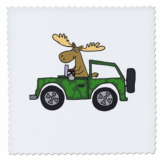 3dRose, Funny Funky Moose Driving a Camouflaged Truck, 12x12 inch quilt square