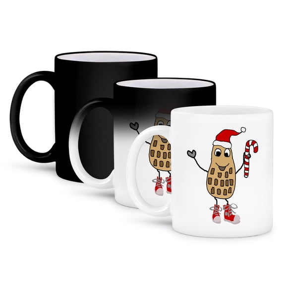 3dRose, Funny Funky Peanut in Santa Claus Hat Christmas Cartoon, 11oz Magic Transforming Mug
