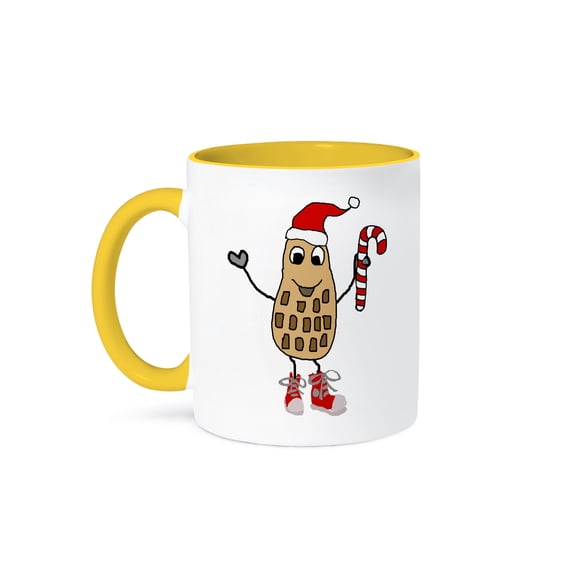 3dRose, Funny Funky Peanut in Santa Claus Hat Christmas Cartoon, 11oz Two-Tone Yellow Mug