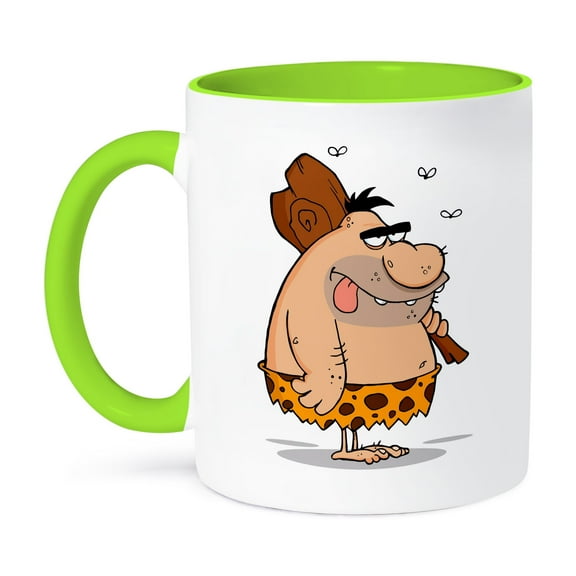 3dRose, Funny Goofy Caveman Cartoon With Club, 11oz Two-Tone Green Mug