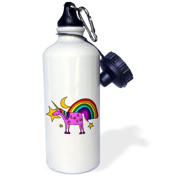 3dRose, Funny Goofy Purple Unicorn and Rainbow and Moon and Stars, Flip Straw 21oz Water Bottle