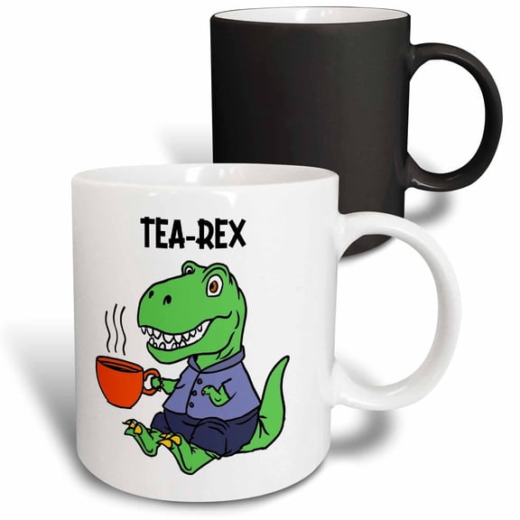 3drose, Funny Green T-rex Dinosaur Drinking Hot Tea Tea-rex Pun, 11oz Magic Transforming Mug