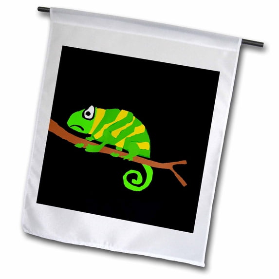 3dRose, Funny Green and Yellow Chameleon Primitive Art, 18 x 27 inch Garden Flag