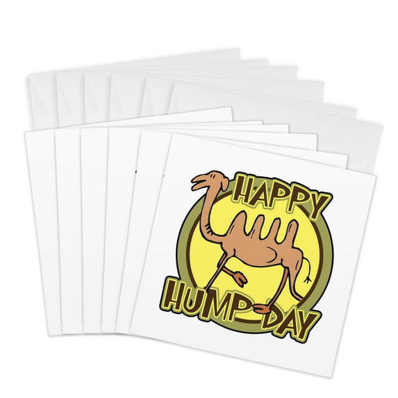 3drose, Funny Happy Hump Day Camel Cartoon Design, 6 Greeting Cards with Envelopes
