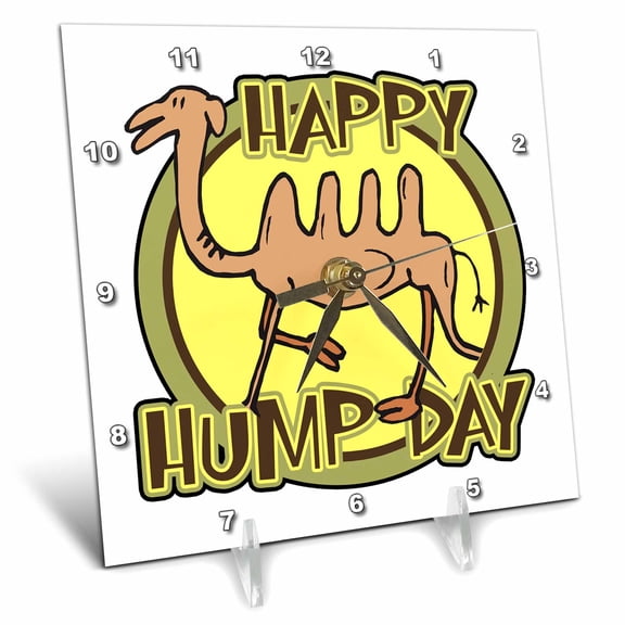 3dRose, Funny Happy Hump Day Camel Cartoon Design, 6x6 Desk Clock