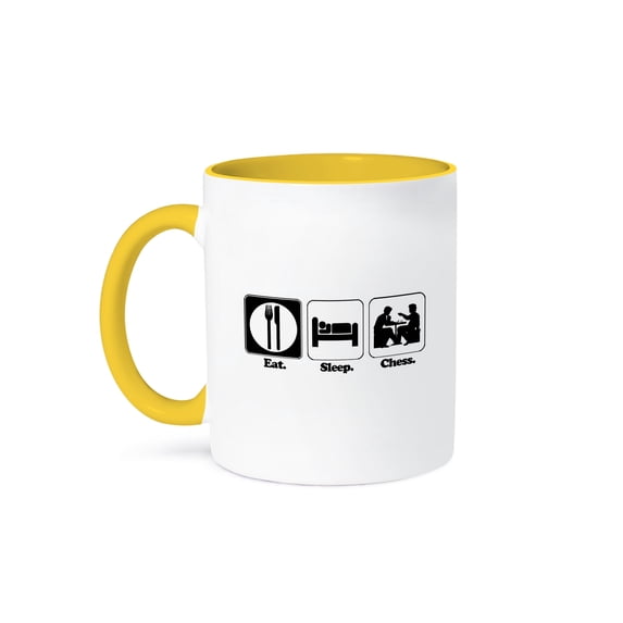 3dRose, Funny Hobby Lifestyle Design Eat Sleep Chess, 11oz Two-Tone Yellow Mug