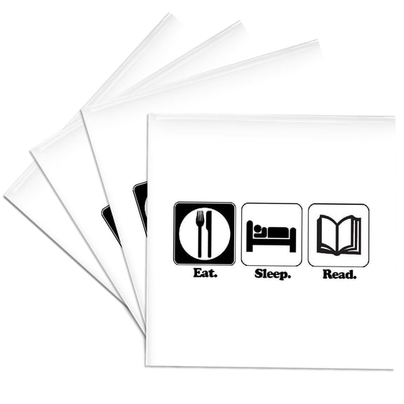 3dRose, Funny Hobby Lifestyle Design Eat Sleep Read, Set of 4 Ceramic Tile Coasters