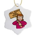 thumbnail image 1 of 3drose, Funny Humorous Woman Girl with a Sign Will Work for Gyros, 3 inch Snowflake Porcelain Ornament, 1 of 7