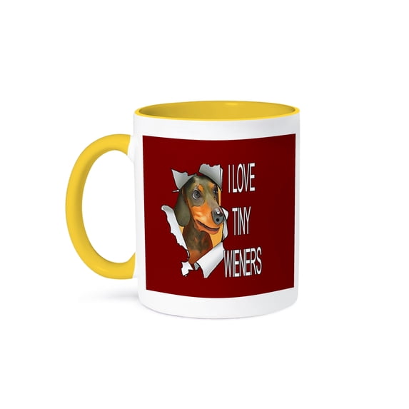 Funny I Love Tiny Wieners Dachshund Valentine Greeting, 11oz Two-Tone Yellow Mug