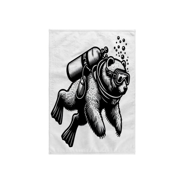 3dRose, Funny Illustration of a Bear Scuba Diving, 15x22 Hand Towel