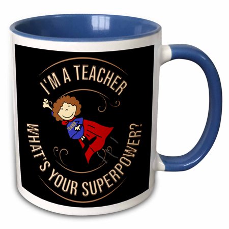 3drose, Funny Im a Teacher Whats Your Superpower Flying Superhero, 15oz Two-tone Blue Mug