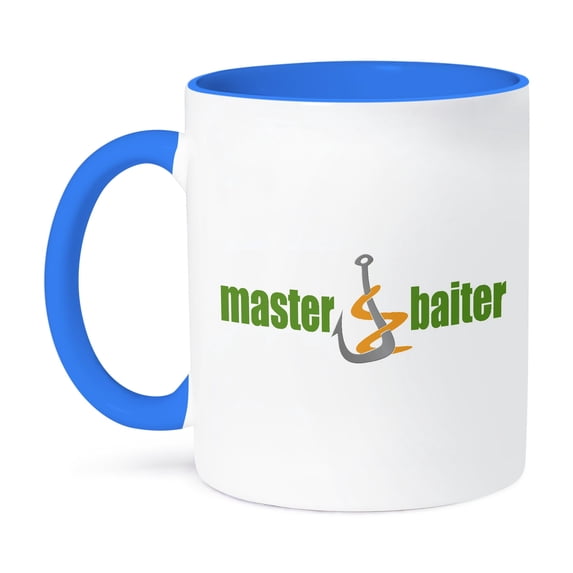 3dRose, Funny Master Baiter Fishing HumorSports Design, 15oz Two-Tone Blue Mug