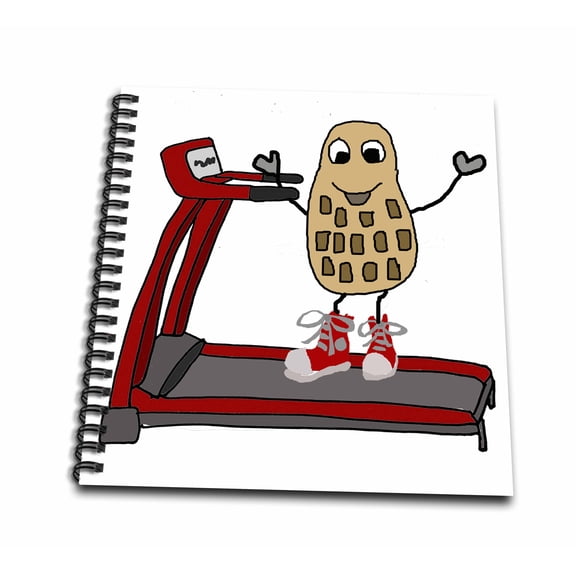 3dRose, Funny Peanut Running on Treadmill Exercise Nut Cartoon, Mini Notepad 4 x 4 inch
