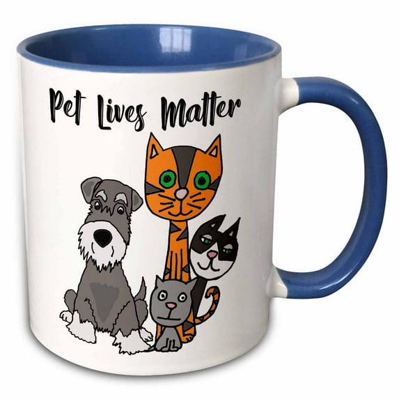 3drose, Funny Pet Lives Matter with Cats and Miniature Schnauzer Dog, 15oz Two-tone Blue Mug