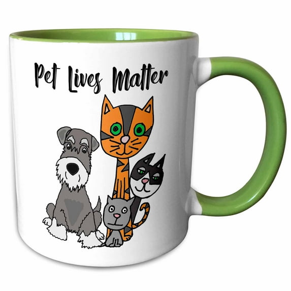 3drose, Funny Pet Lives Matter with Cats and Miniature Schnauzer Dog, 15oz Two-tone Green Mug